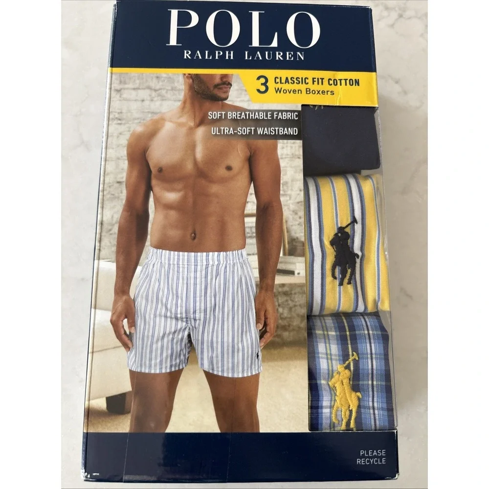 NEW Polo Ralph Lauren Mens Small Boxers Woven 100% Cotton 3 Pack Plaid Striped